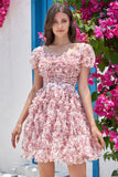 Gorgeous A Line Floral Dusty Rose Short Formal Dress with Ruffles