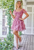 Load image into Gallery viewer, A Line Purple Printed Short Formal Dress with Ruffles