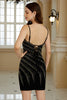 Load image into Gallery viewer, Sparkly Sheath Spaghetti Straps Black Short Cocktail Dress with Beading