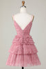 Load image into Gallery viewer, Cute A Line Spaghetti Straps Blush Short Formal Dress with Ruffles