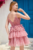 Blush A Line Spaghetti Straps Short Formal Dress with Ruffles