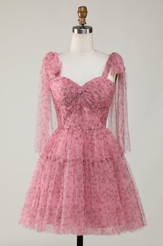Blush Printed A-Line Short Tulle Formal Dress