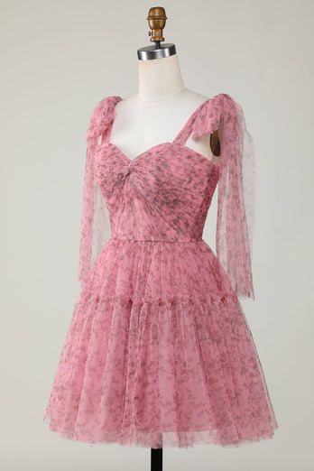 Blush Printed A-Line Short Tulle Formal Dress