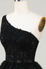Load image into Gallery viewer, Gorgeous Black One Shoulder Homecoming Dress With Appliques