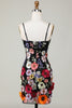 Load image into Gallery viewer, Bodycon Spaghetti Straps Black Short Formal Dress with 3D Flowers