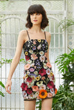 Black Spaghetti Straps Sheath Short Formal Dress with 3D Flowers