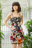 Black Spaghetti Straps Sheath Short Formal Dress with 3D Flowers