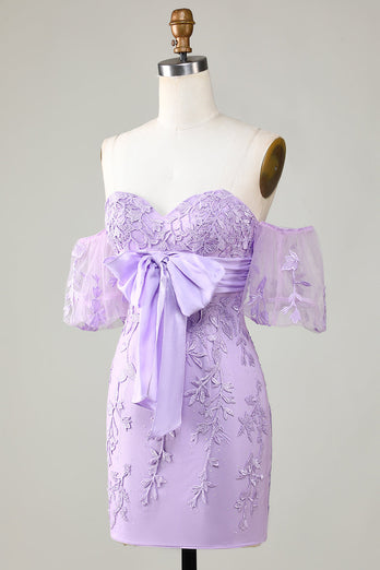Bodycon Sweetheart Purple Short Formal Dress with Bowknot