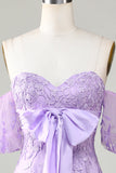 Bodycon Sweetheart Purple Short Formal Dress with Bowknot