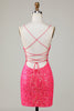 Load image into Gallery viewer, Sparkly Fuchsia Beaded Tight Semi Formal Dress