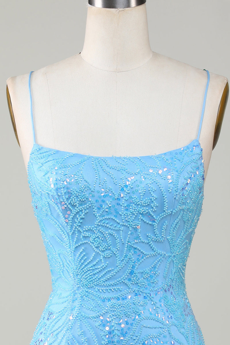 Load image into Gallery viewer, Sparkly Blue Beaded Tight Short Formal Dress