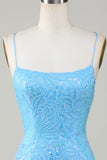 Sparkly Blue Beaded Tight Short Formal Dress