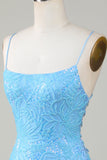 Sparkly Blue Beaded Tight Short Formal Dress