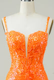 Glitter Orange Tight Short Formal Dress with Beading