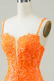 Glitter Orange Tight Short Formal Dress with Beading