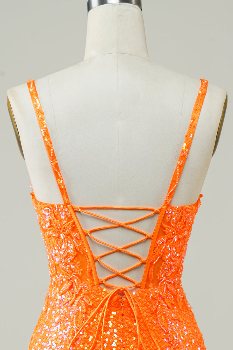 Load image into Gallery viewer, Glitter Orange Tight Short Formal Dress with Beading