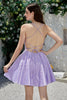 Load image into Gallery viewer, Cute A Line Spaghetti Straps Purple Corset Short Formal Dress with Criss Cross Back