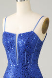 Royal Blue Bodycon Sparkly Spaghetti Straps Cocktail Dress