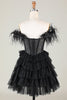 Load image into Gallery viewer, Sparkly Beaded Corset A-Line Black Short Formal Dress with Feathers