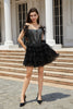 Load image into Gallery viewer, Sparkly Black Beaded Corset A-Line Short Cocktail Dress with Feathers