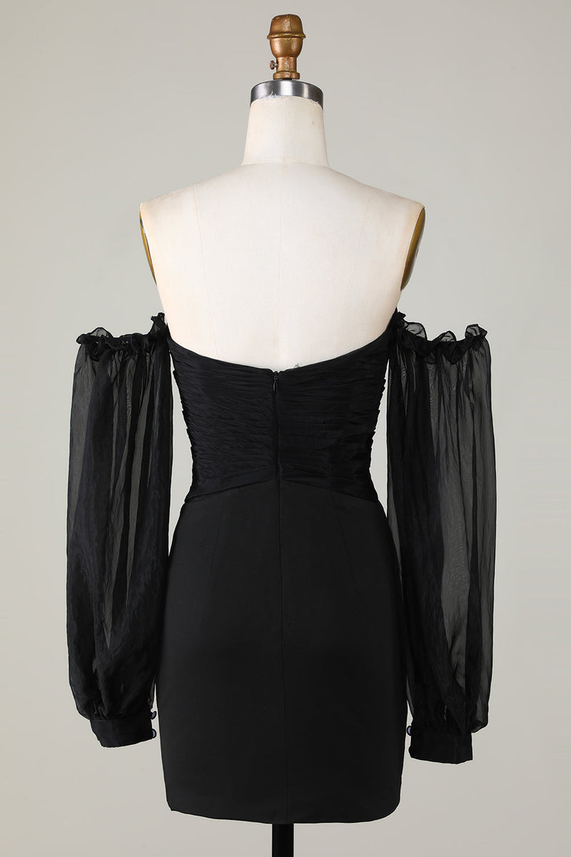 Load image into Gallery viewer, Off The Shoulder Keyhole Black Short Formal Dress with Beading