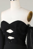 Off The Shoulder Keyhole Black Short Formal Dress with Beading
