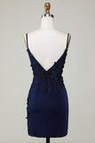 Sparkly Navy Corset Tight Short Formal Dress with Lace