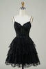 Load image into Gallery viewer, Gorgeous A Line Spaghetti Straps Black Sparkly Corset Cocktail Dress