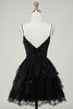 Load image into Gallery viewer, Gorgeous A Line Spaghetti Straps Black Sparkly Corset Cocktail Dress