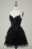 Gorgeous A Line Spaghetti Straps Dark Blue Sparkly Corset Cocktail Dress