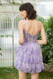 Sparkly Spaghetti Straps Sequins Purple Short Formal Dress