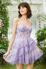 Load image into Gallery viewer, Sparkly Spaghetti Straps Sequins Purple Short Formal Dress