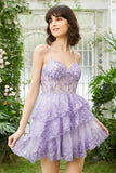 Sparkly Spaghetti Straps Sequins Purple Short Formal Dress