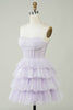 Load image into Gallery viewer, Sparkly Purple Corset Tiered Cute Short Formal Dress