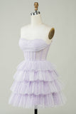 Sparkly Purple Corset Tiered Cute Short Formal Dress