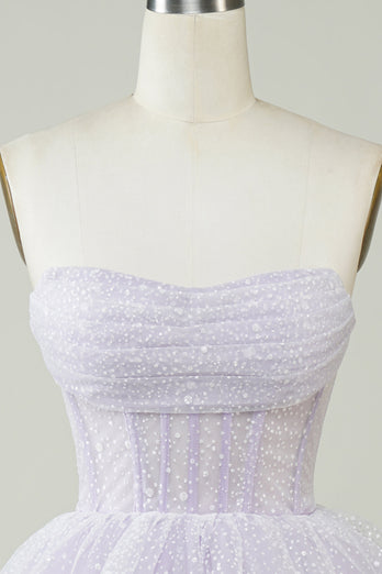 Sparkly Purple Corset Tiered Cute Short Formal Dress