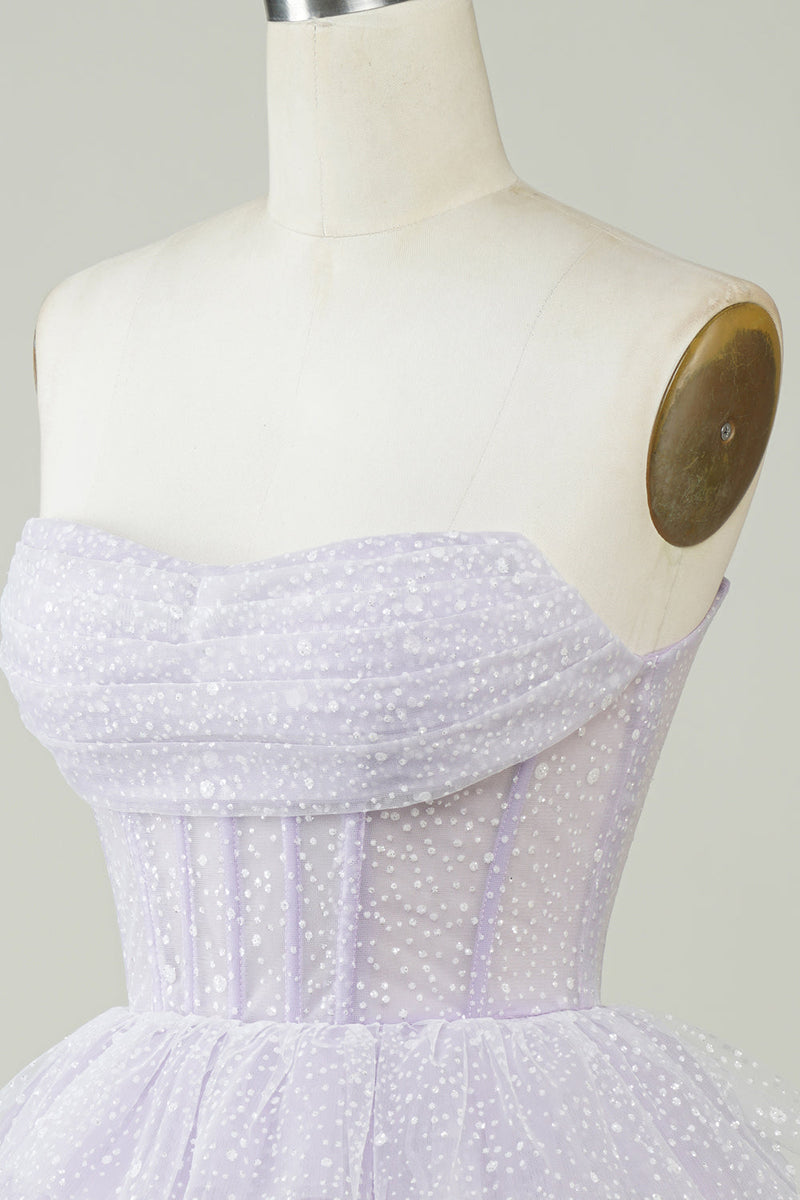 Load image into Gallery viewer, Sparkly Purple Corset Tiered Cute Short Formal Dress