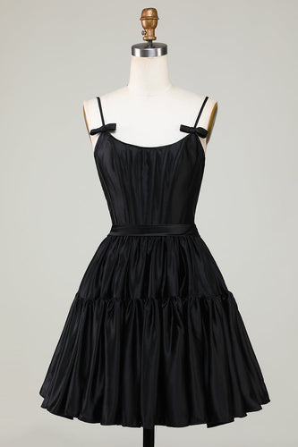 Trendy A-Line Spaghetti Straps Black Short Formal Dress