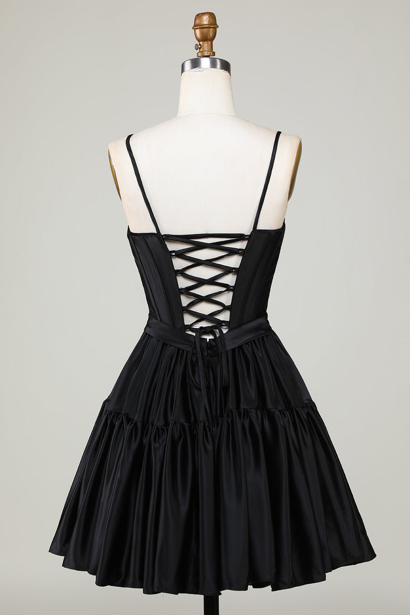 Load image into Gallery viewer, Trendy A-Line Spaghetti Straps Black Short Formal Dress