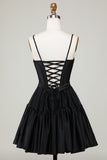 Trendy A-Line Spaghetti Straps Black Short Formal Dress