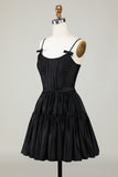 Trendy A-Line Spaghetti Straps Black Short Formal Dress