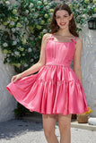 Stylish A-Line Spaghetti Straps Fuchsia Short Formal Dress with Bowknot