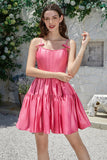 Stylish A-Line Spaghetti Straps Fuchsia Short Formal Dress with Bowknot