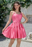 Stylish A-Line Spaghetti Straps Fuchsia Short Formal Dress with Bowknot