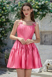 Stylish A-Line Spaghetti Straps Fuchsia Short Formal Dress with Bowknot