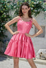 Load image into Gallery viewer, Stylish A-Line Spaghetti Straps Fuchsia Short Formal Dress with Bowknot