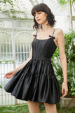 A-Line Spaghetti Straps Black Short Formal Dress