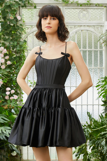 A-Line Spaghetti Straps Black Short Formal Dress