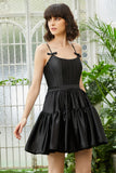 A-Line Spaghetti Straps Black Short Formal Dress