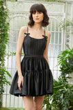 A-Line Spaghetti Straps Black Short Formal Dress